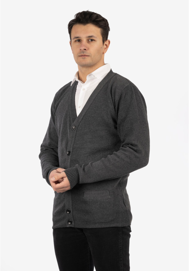 Sweter Męski Rozpinany Klasyczny Elegancki Wygodny Na Guziki Szary MUST