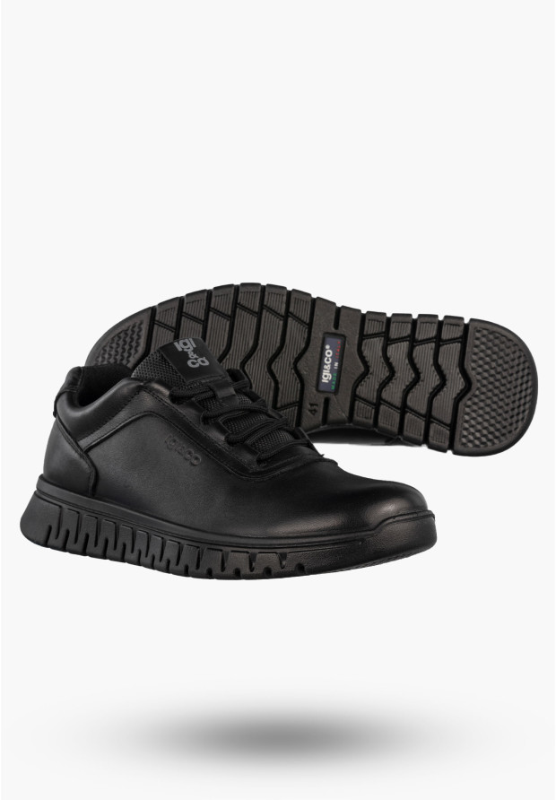 Sneakersy Męskie Skórzane Buty Sportowe Wygodne Półbuty Czarne IGI&CO 8618800