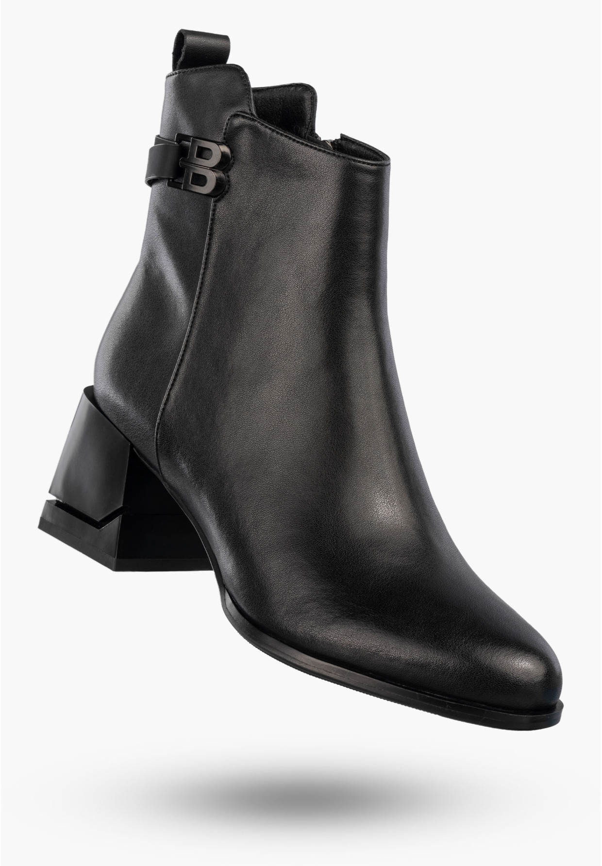 Botki Damskie Skórzane Buty Na Klocku Eleganckie Zimowe Ocieplane Czarne Cambell