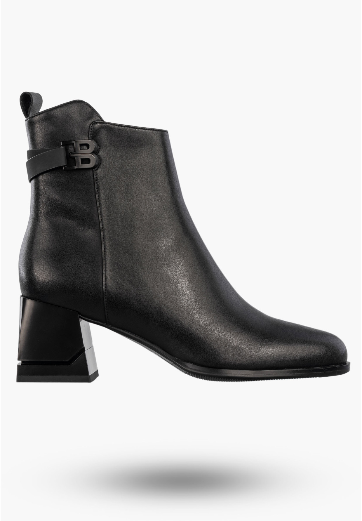 Botki Damskie Skórzane Buty Na Klocku Eleganckie Zimowe Ocieplane Czarne Cambell