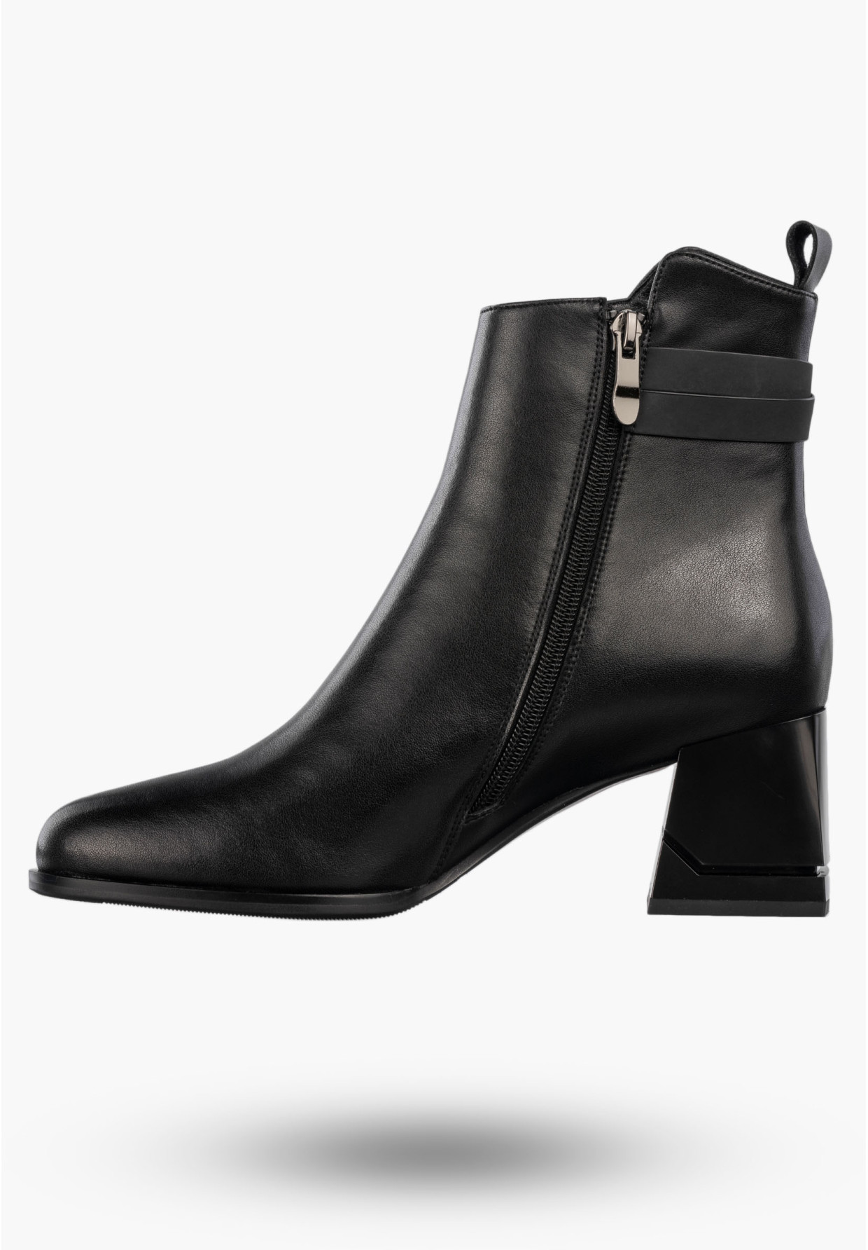 Botki Damskie Skórzane Buty Na Klocku Eleganckie Zimowe Ocieplane Czarne Cambell