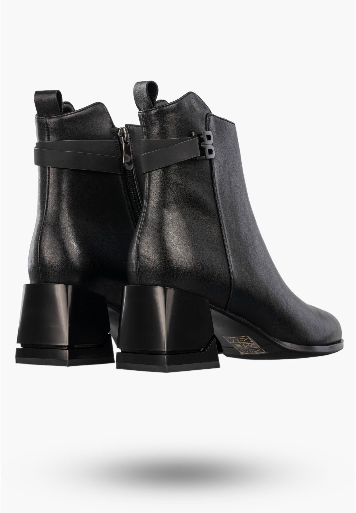 Botki Damskie Skórzane Buty Na Klocku Eleganckie Zimowe Ocieplane Czarne Cambell