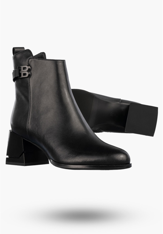Botki Damskie Skórzane Buty Na Klocku Eleganckie Zimowe Ocieplane Czarne Cambell