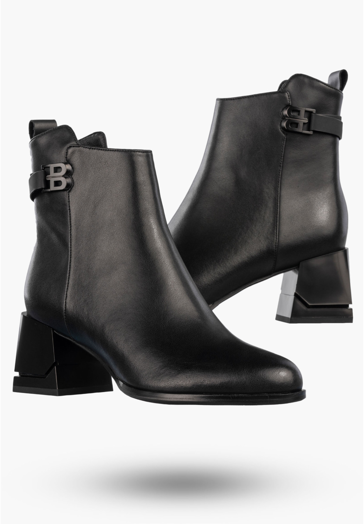 Botki Damskie Skórzane Buty Na Klocku Eleganckie Zimowe Ocieplane Czarne Cambell
