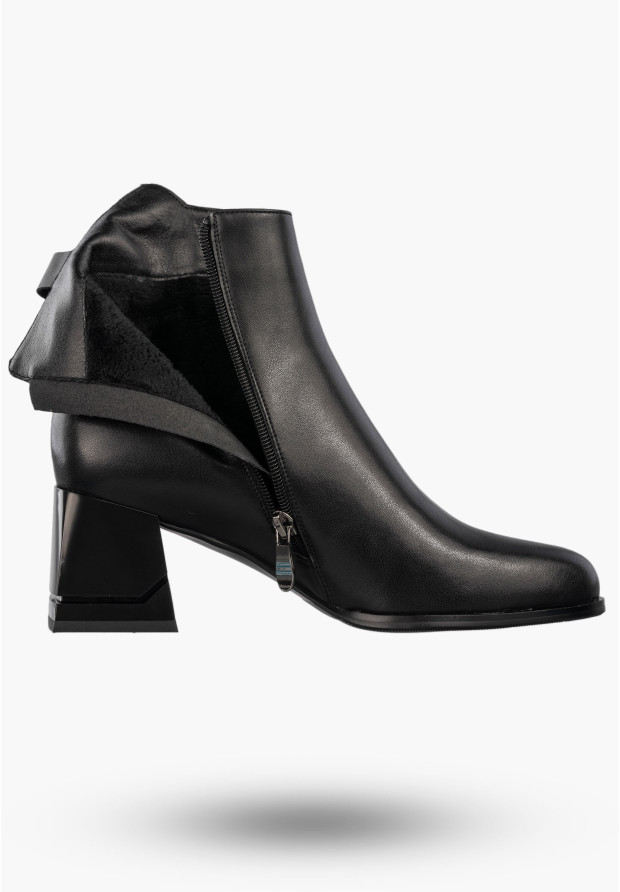 Botki Damskie Skórzane Buty Na Klocku Eleganckie Zimowe Ocieplane Czarne Cambell