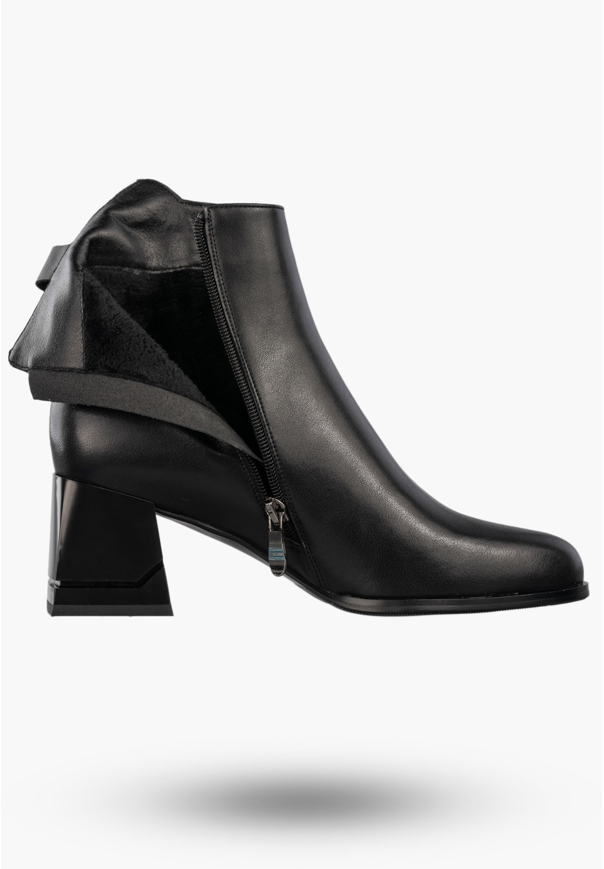 Botki Damskie Skórzane Buty Na Klocku Eleganckie Zimowe Ocieplane Czarne Cambell
