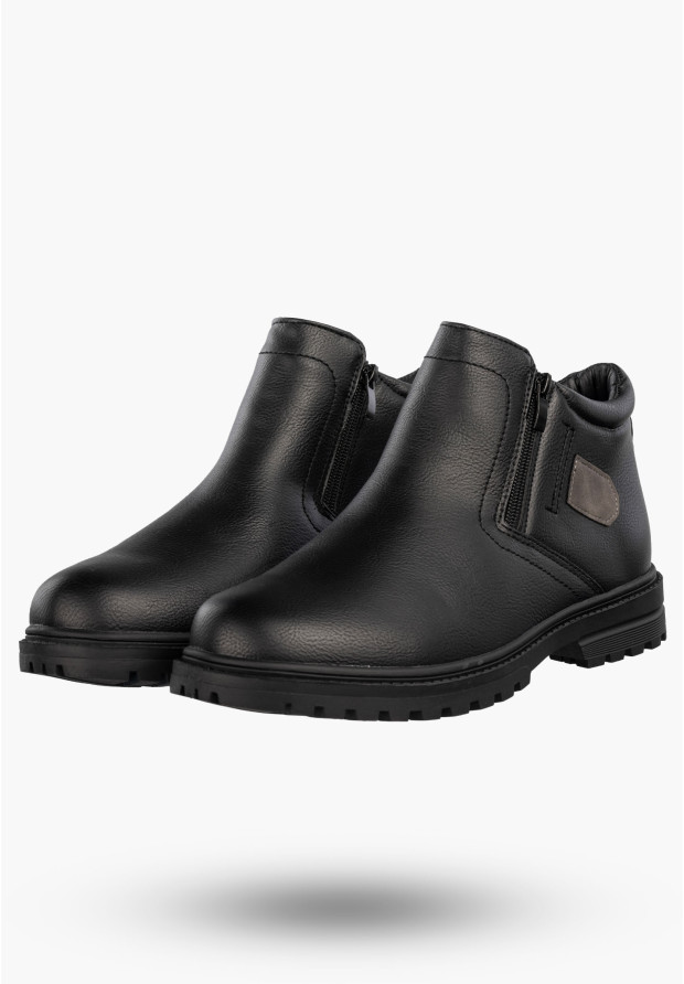 Trzewiki Męskie Ekoskóra Buty Ocieplane Botki Eleganckie Zimowe Czarne