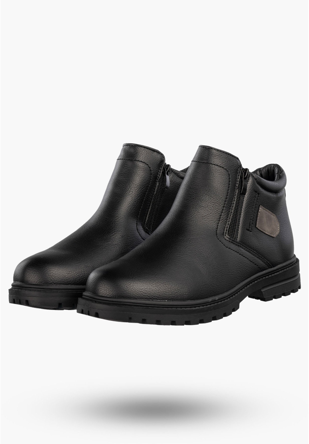 Trzewiki Męskie Ekoskóra Buty Ocieplane Botki Eleganckie Zimowe Czarne