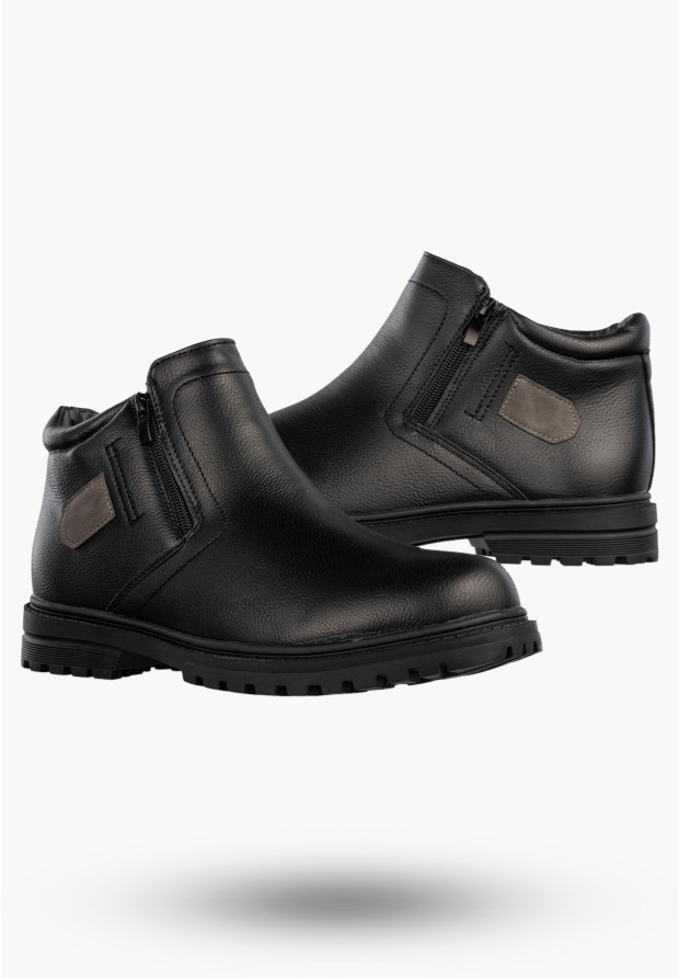 Trzewiki Męskie Ekoskóra Buty Ocieplane Botki Eleganckie Zimowe Czarne