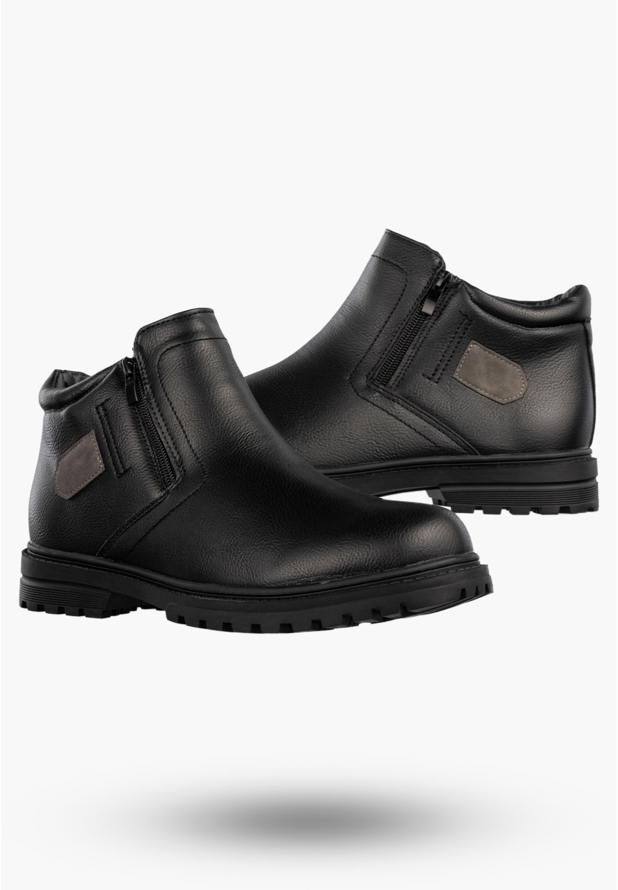 Trzewiki Męskie Ekoskóra Buty Ocieplane Botki Eleganckie Zimowe Czarne