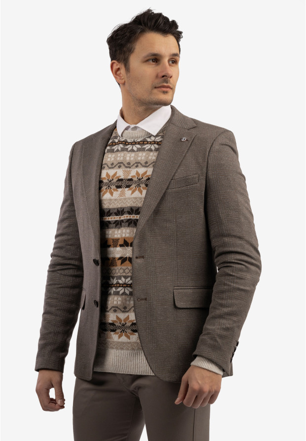 Brązowa marynarka męska elegancka slim fit.