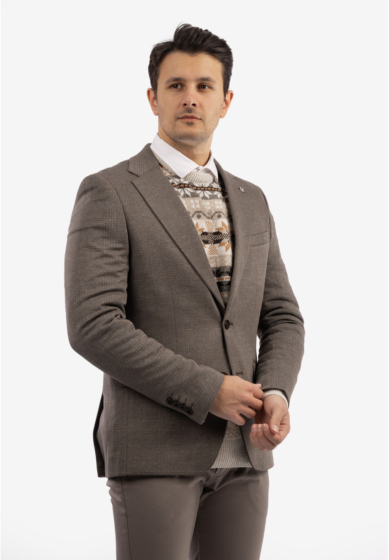 Marynarka Męska Brązowa Elegancka w Kratę RIBAS 3029