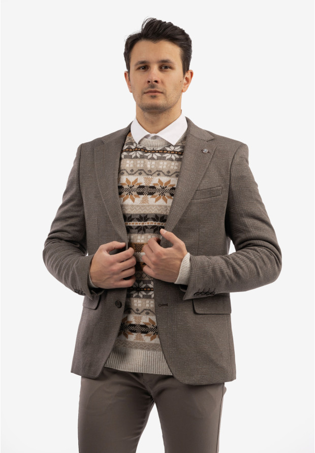 Marynarka Męska Brązowa Elegancka w Kratę RIBAS 3029