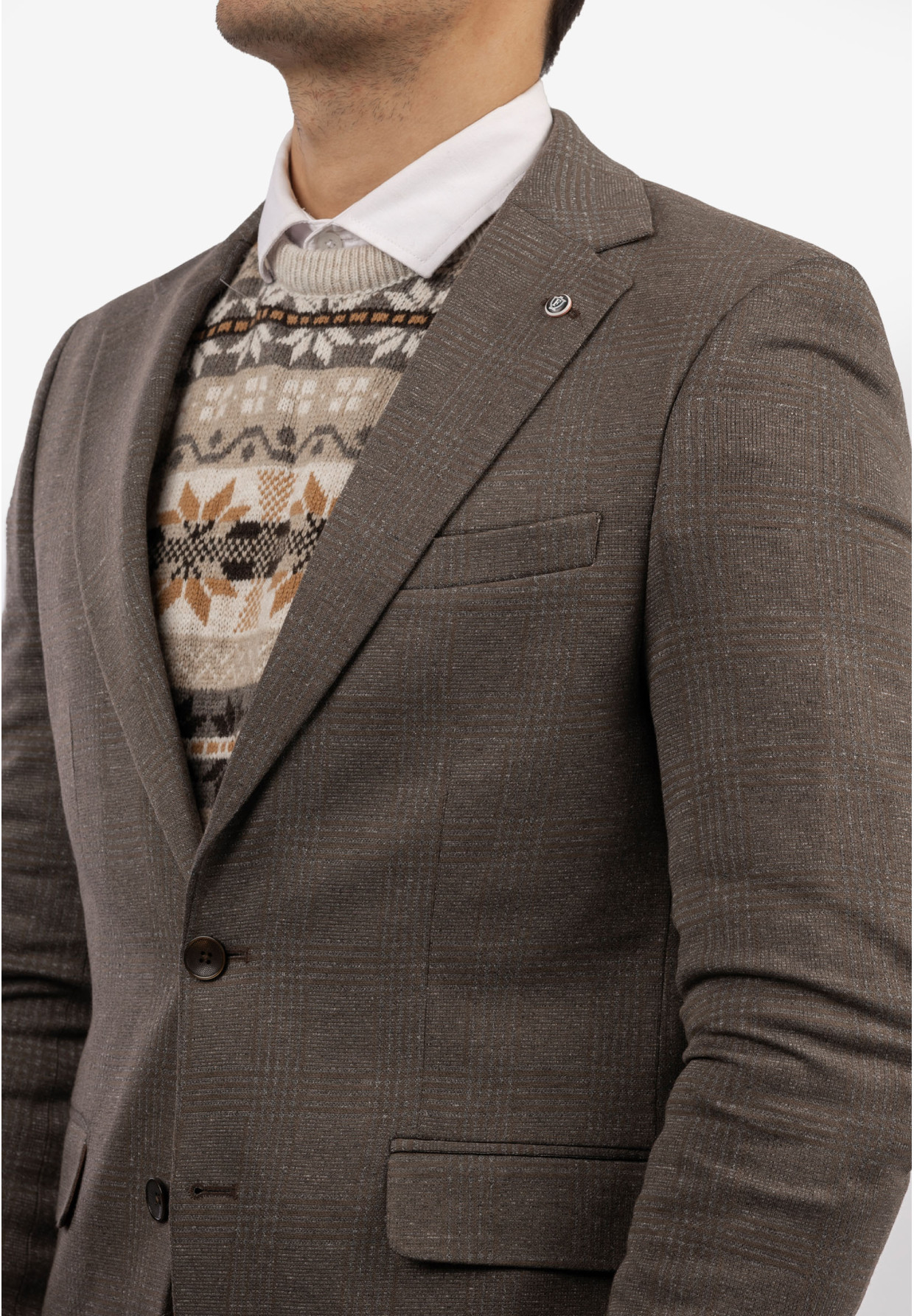 Marynarka Męska Brązowa Elegancka w Kratę RIBAS 3029