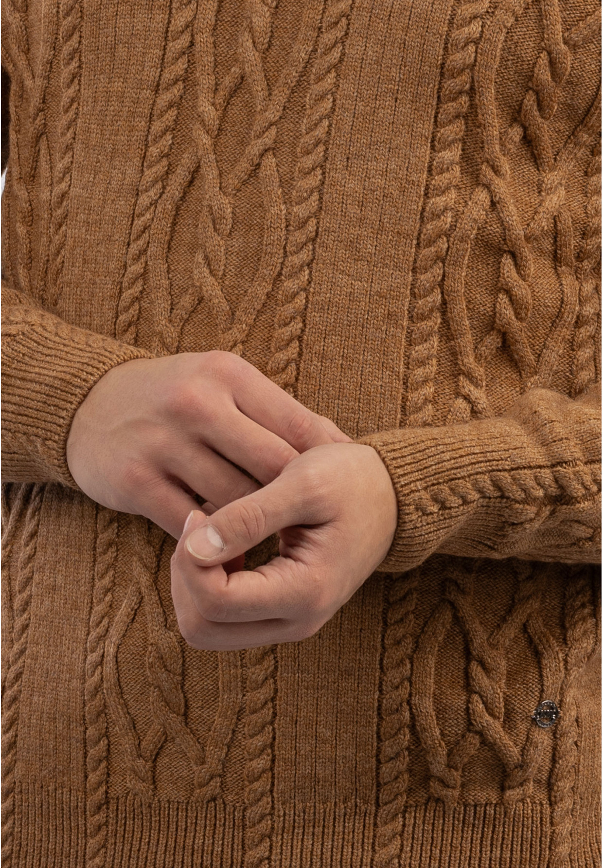 Sweter Męski Golf Brązowy Gruby Zimowy Wełniany Ciepły