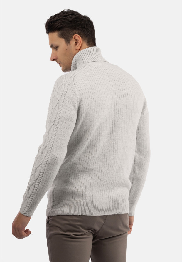 Sweter Męski Golf Szary Gruby Zimowy Wełniany Ciepły