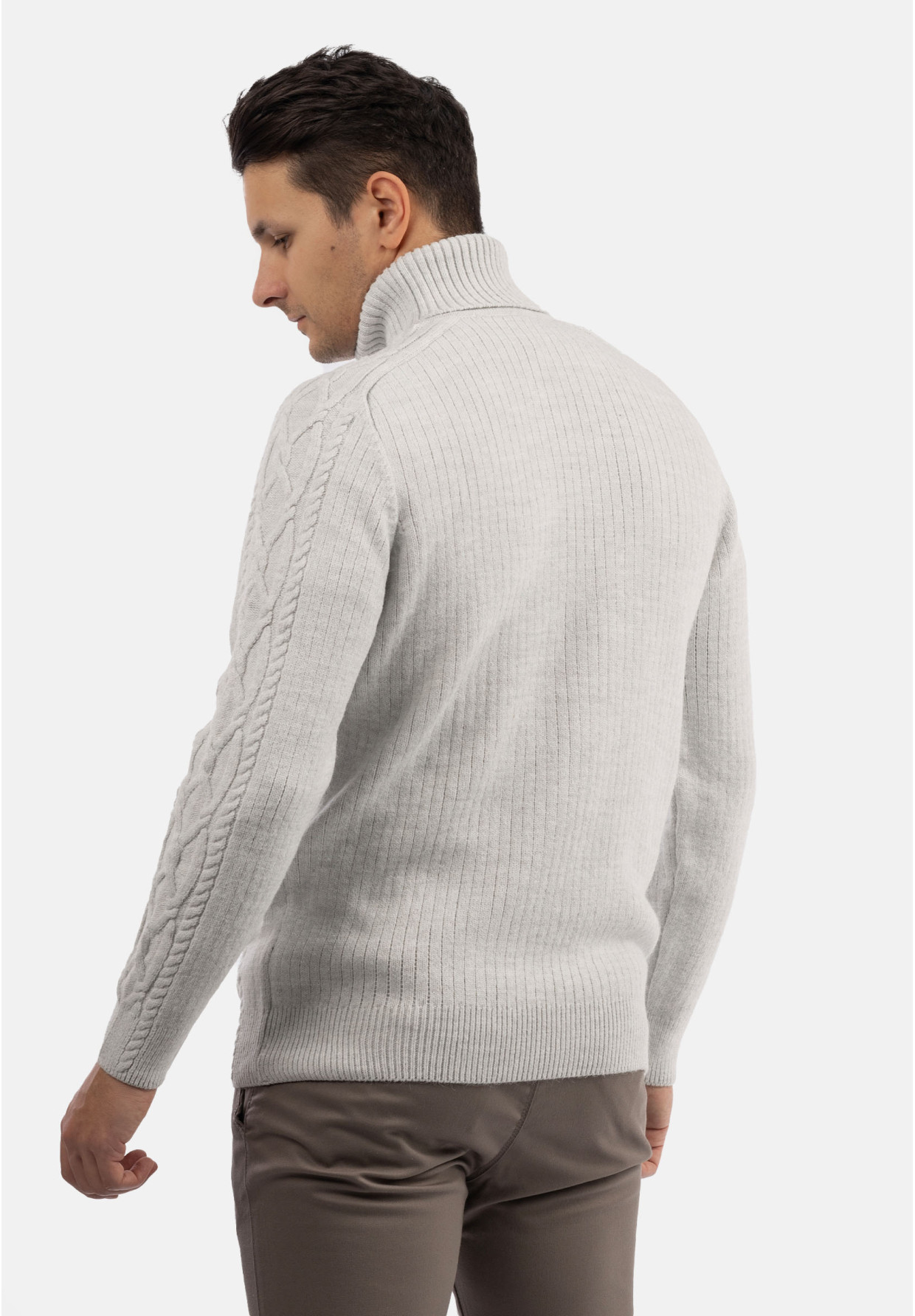 Sweter Męski Golf Szary Gruby Zimowy Wełniany Ciepły