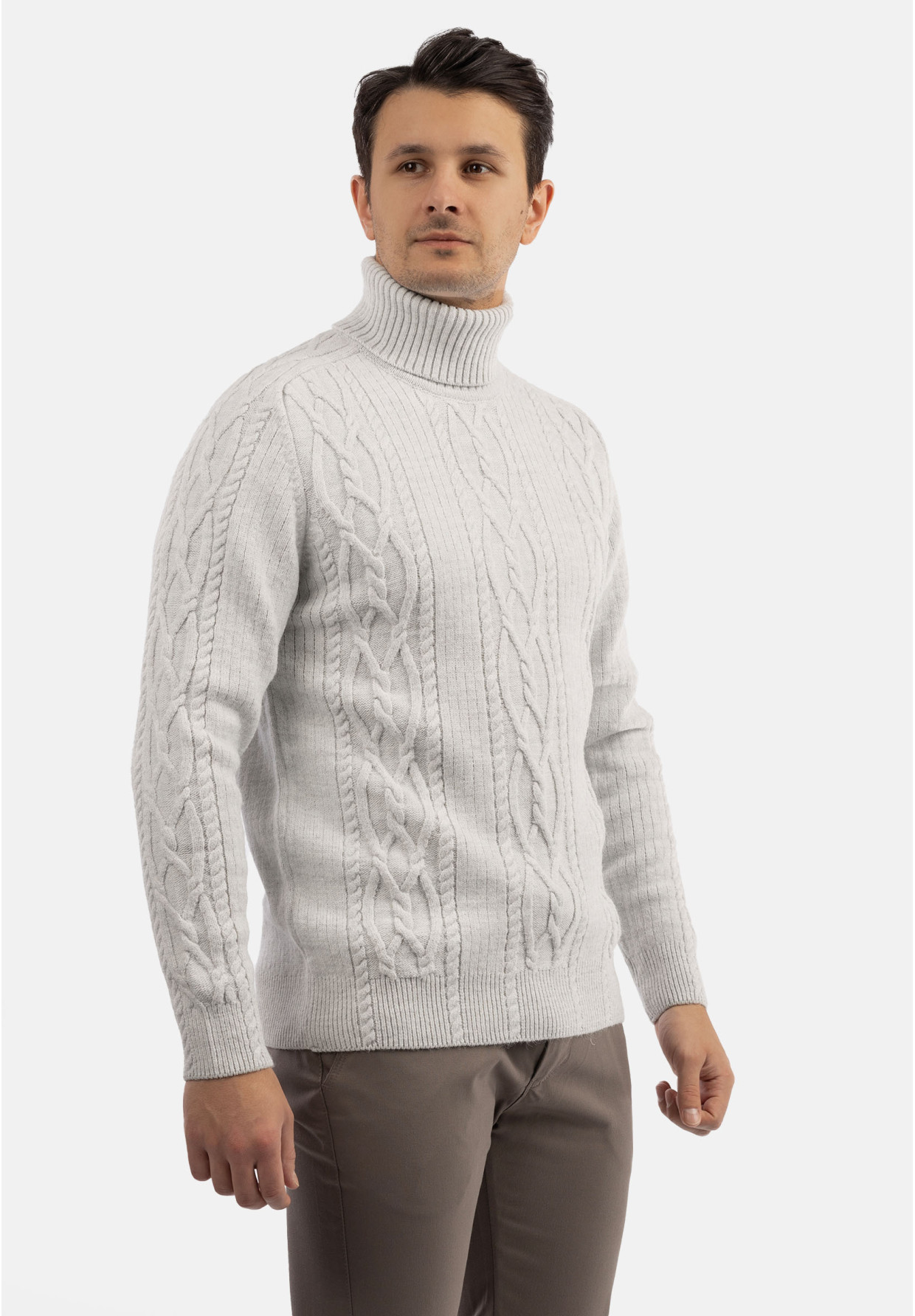 Sweter Męski Golf Szary Gruby Zimowy Wełniany Ciepły