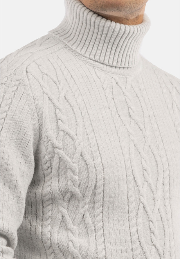 Sweter Męski Golf Szary Gruby Zimowy Wełniany Ciepły