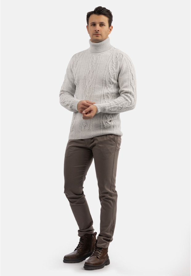 Sweter Męski Golf Szary Gruby Zimowy Wełniany Ciepły