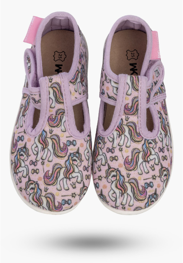 Kapcie Dziecięce Na Rzepy Barefoot Buty Lekkie Skórzana Wkładka Wojtyłko Różowe