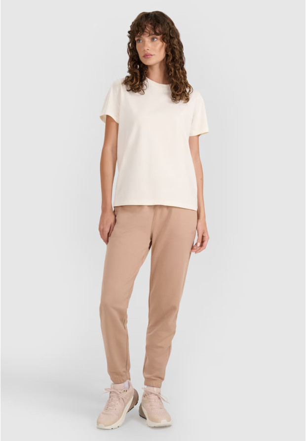 Koszulka Damska 4F T-shirt Regular Gładki Beżowy 4FWAW25TTSHF2970