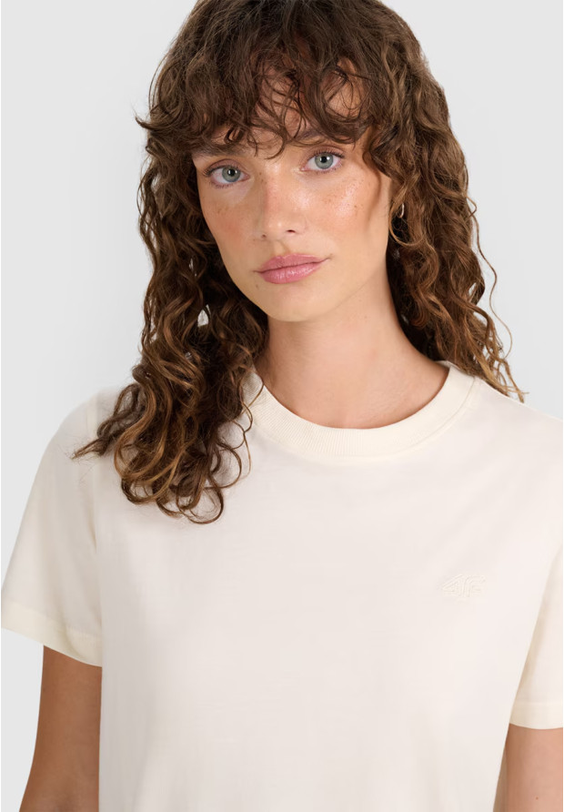 Koszulka Damska 4F T-shirt Regular Gładki Beżowy 4FWAW25TTSHF2970