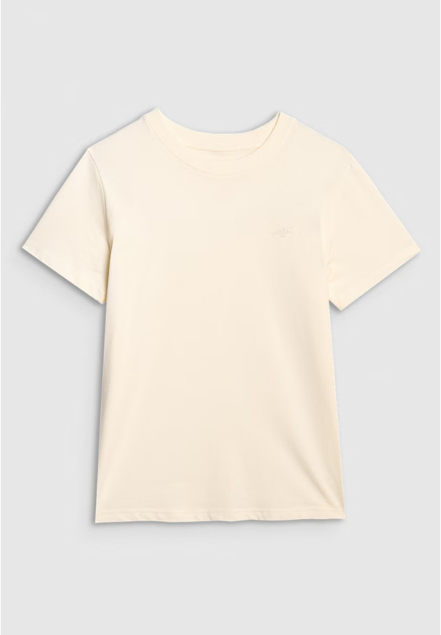 Koszulka Damska 4F T-shirt Regular Gładki Beżowy 4FWAW25TTSHF2970