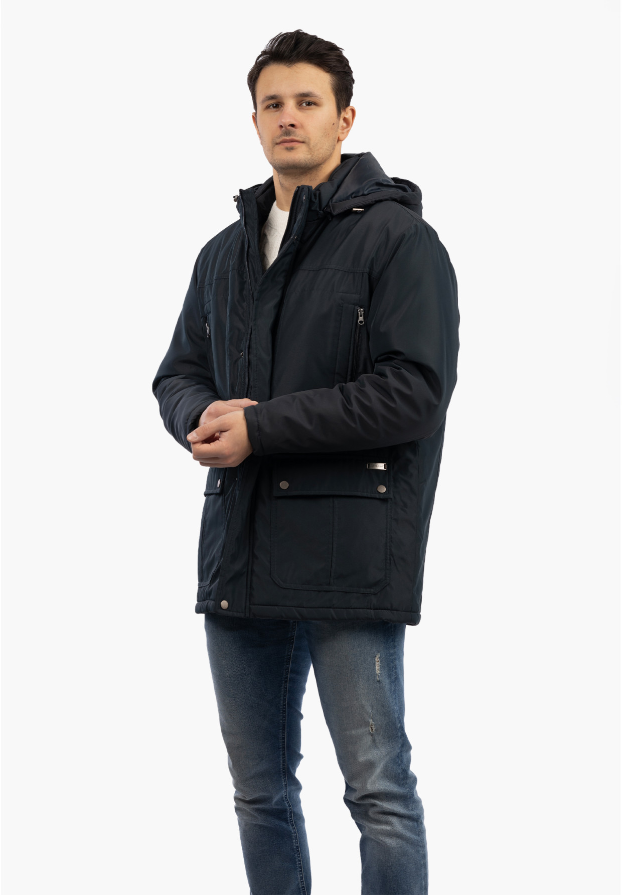 Kurtka Zimowa Męska Z Odpinanym Kapturem Funkcjonalna Granatowa CROSS JEANS
