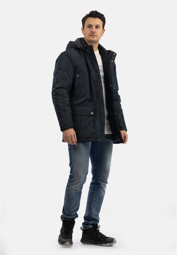Kurtka Zimowa Męska Z Odpinanym Kapturem Funkcjonalna Granatowa CROSS JEANS