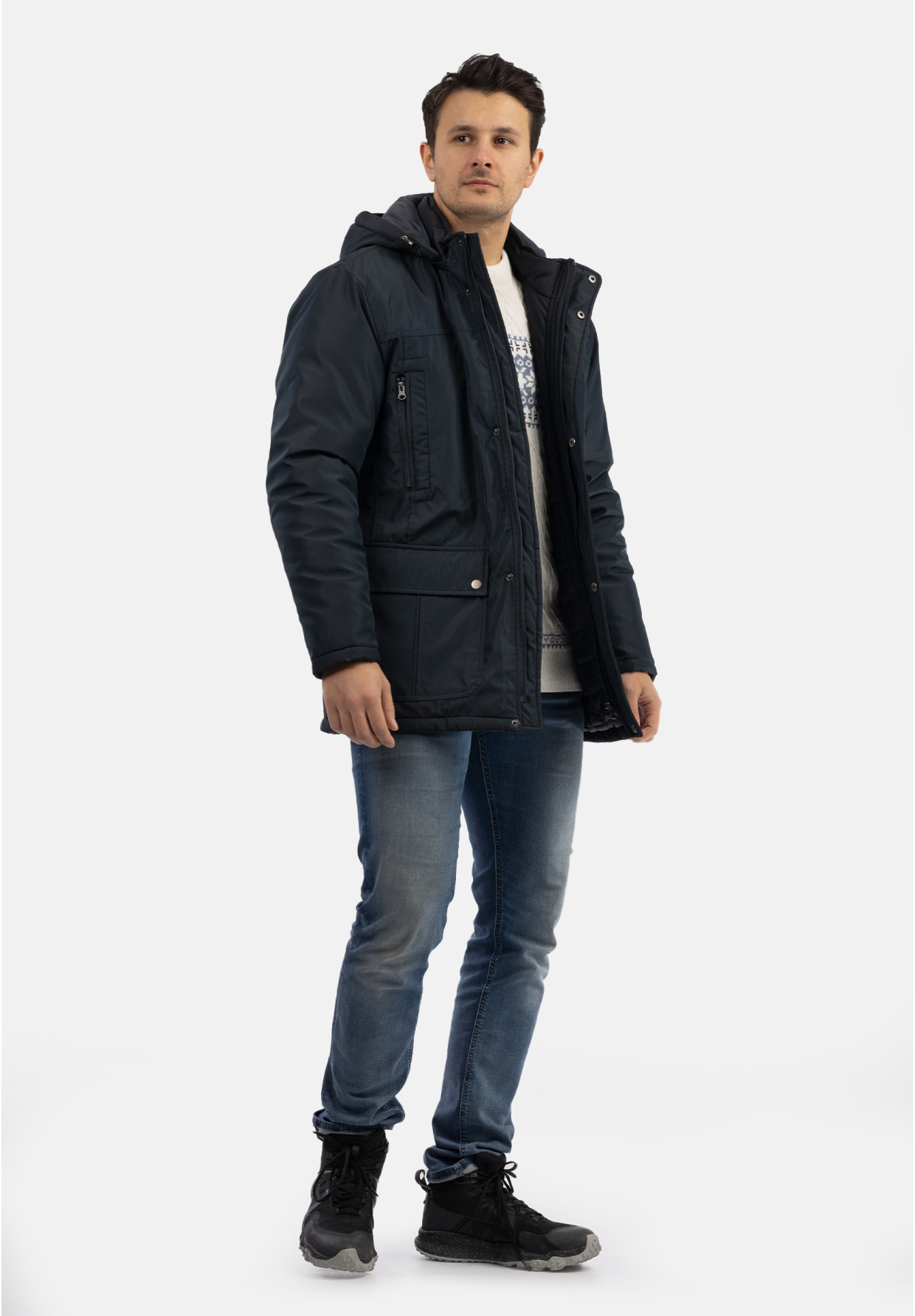 Kurtka Zimowa Męska Z Odpinanym Kapturem Funkcjonalna Granatowa CROSS JEANS