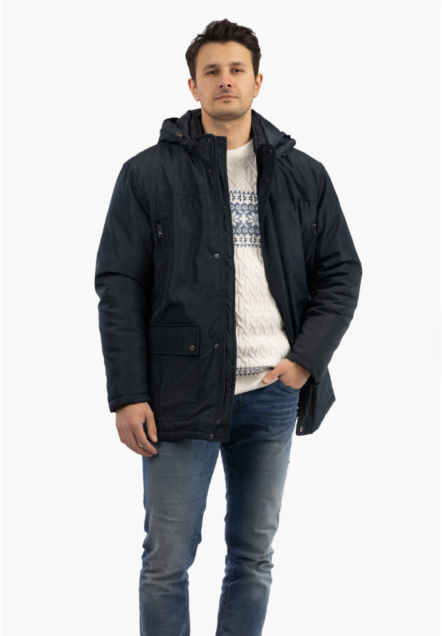 Kurtka Zimowa Męska Z Odpinanym Kapturem Funkcjonalna Granatowa CROSS JEANS