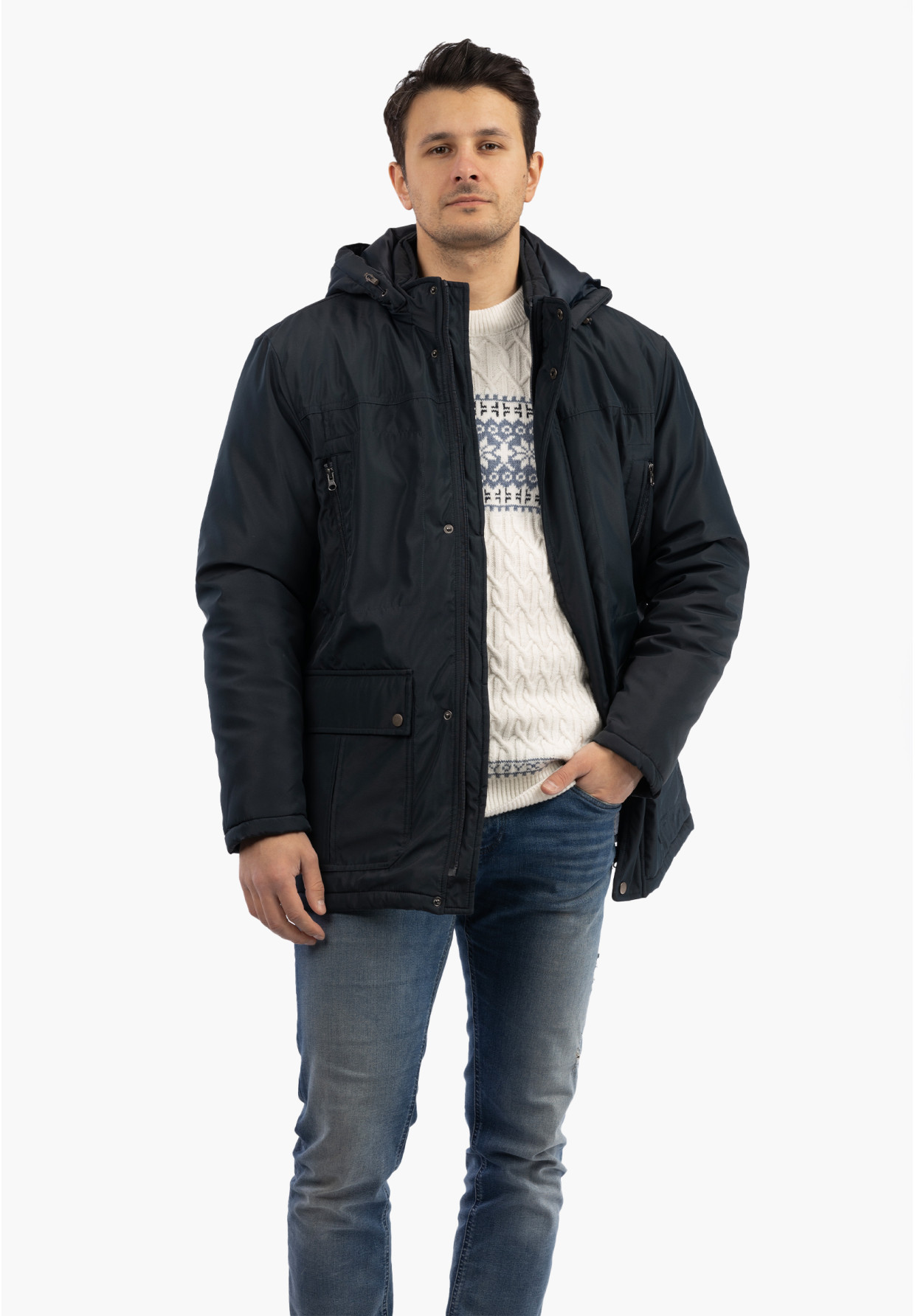 Kurtka Zimowa Męska Z Odpinanym Kapturem Funkcjonalna Granatowa CROSS JEANS