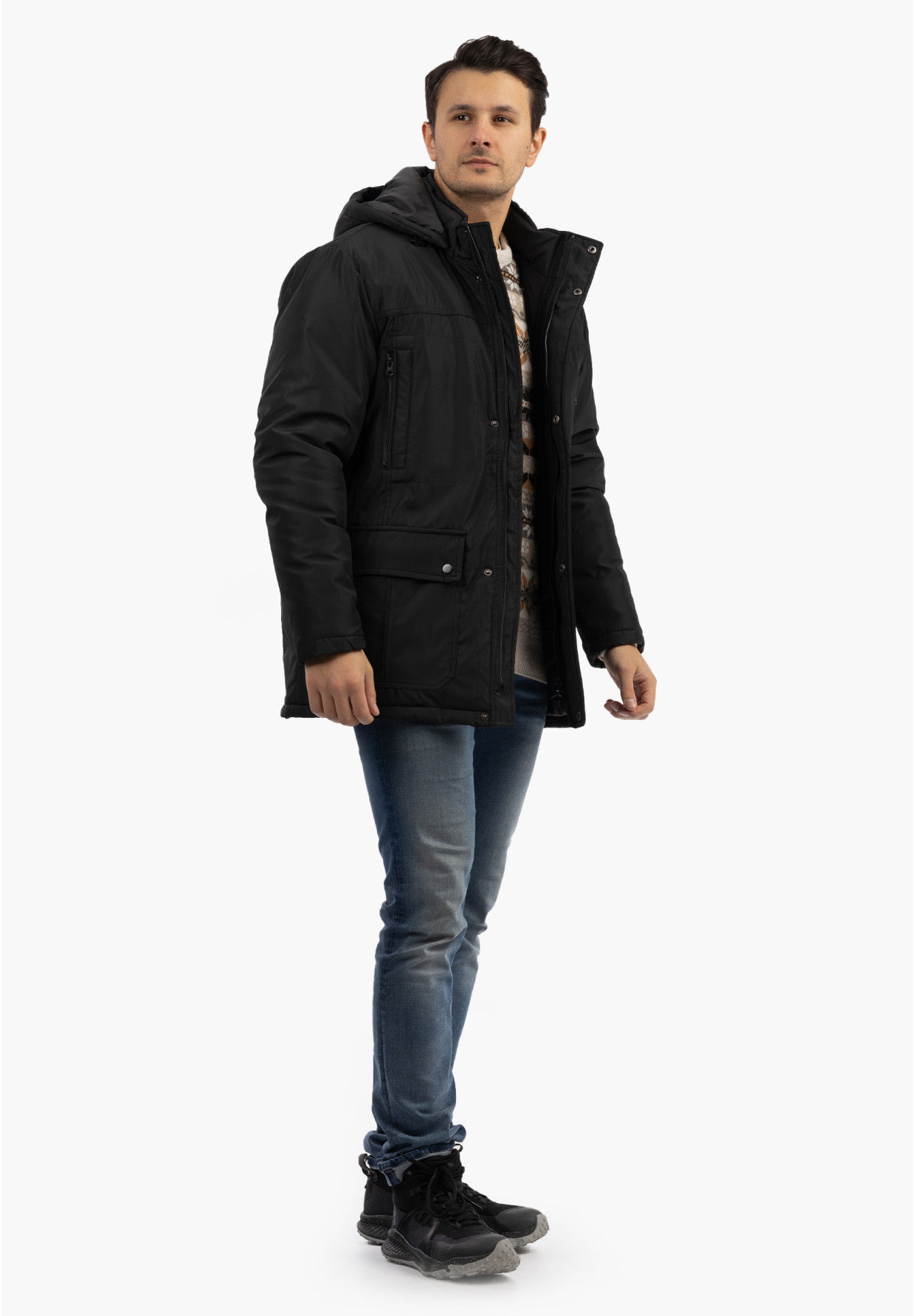Kurtka Zimowa Męska Z Odpinanym Kapturem Funkcjonalna Czarna CROSS JEANS