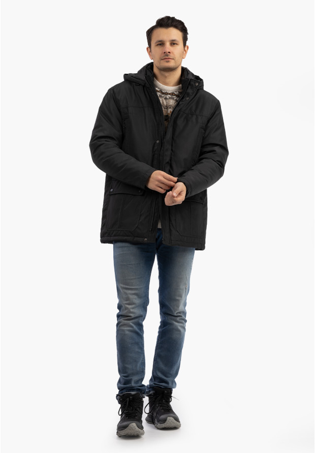 Kurtka Zimowa Męska Z Odpinanym Kapturem Funkcjonalna Czarna CROSS JEANS