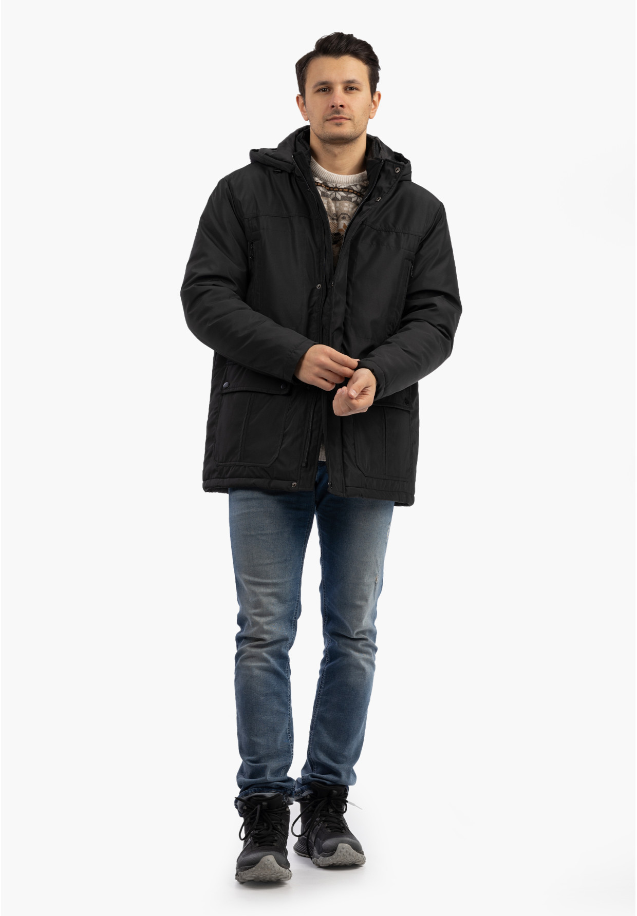 Kurtka Zimowa Męska Z Odpinanym Kapturem Funkcjonalna Czarna CROSS JEANS
