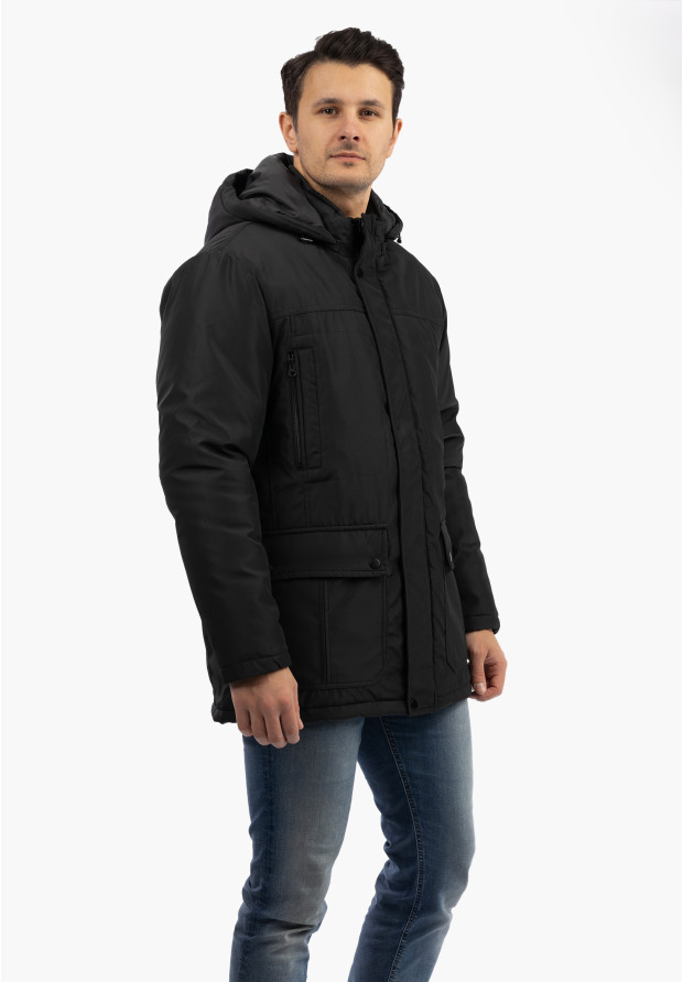 Kurtka Zimowa Męska Z Odpinanym Kapturem Funkcjonalna Czarna CROSS JEANS