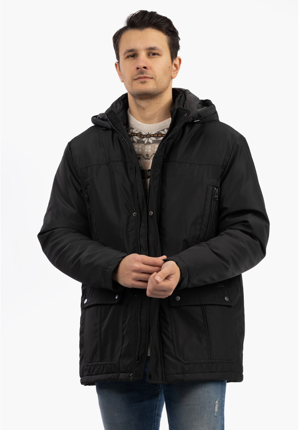 Kurtka Zimowa Męska Z Odpinanym Kapturem Funkcjonalna Czarna CROSS JEANS