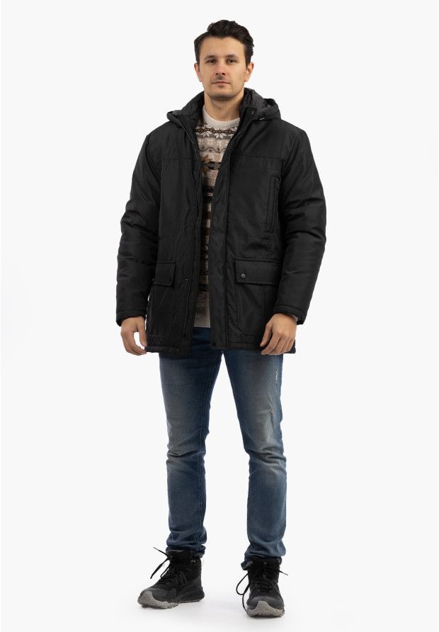 Kurtka Zimowa Męska Z Odpinanym Kapturem Funkcjonalna Czarna CROSS JEANS