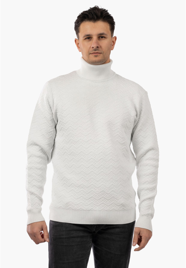 Sweter Męski Golf Zimowy Wełniany Ciepły Klasyczny Elegancki Biały