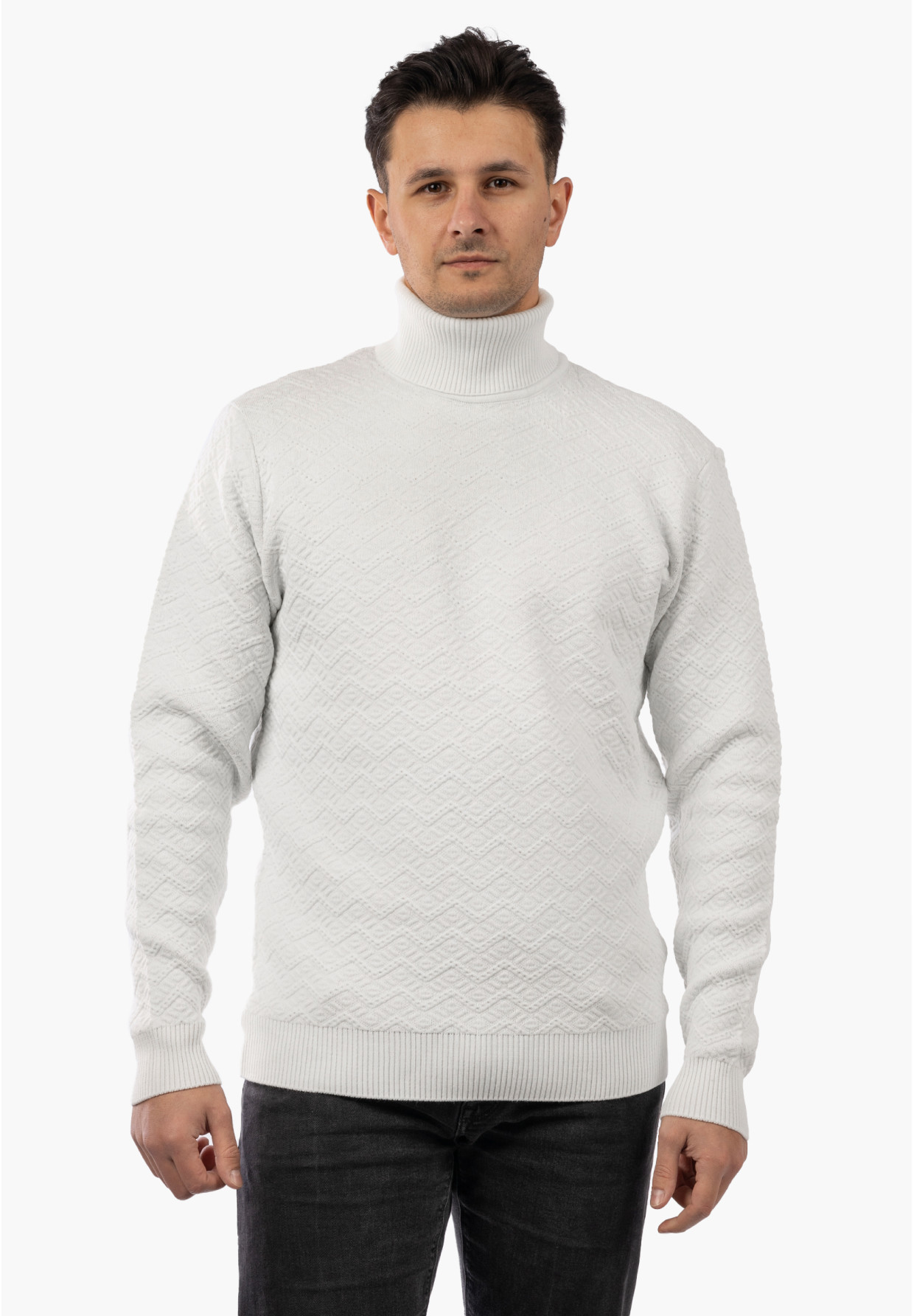 Sweter Męski Golf Zimowy Wełniany Ciepły Klasyczny Elegancki Biały