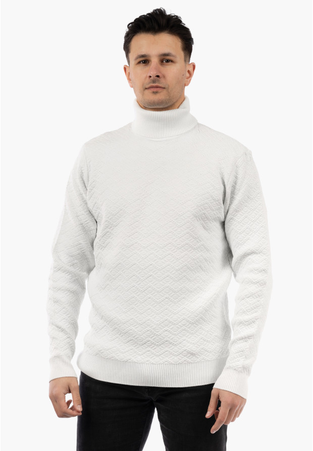 Sweter Męski Golf Zimowy Wełniany Ciepły Klasyczny Elegancki Biały
