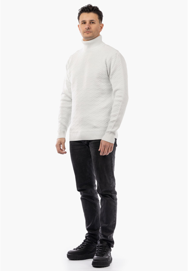 Sweter Męski Golf Zimowy Wełniany Ciepły Klasyczny Elegancki Biały