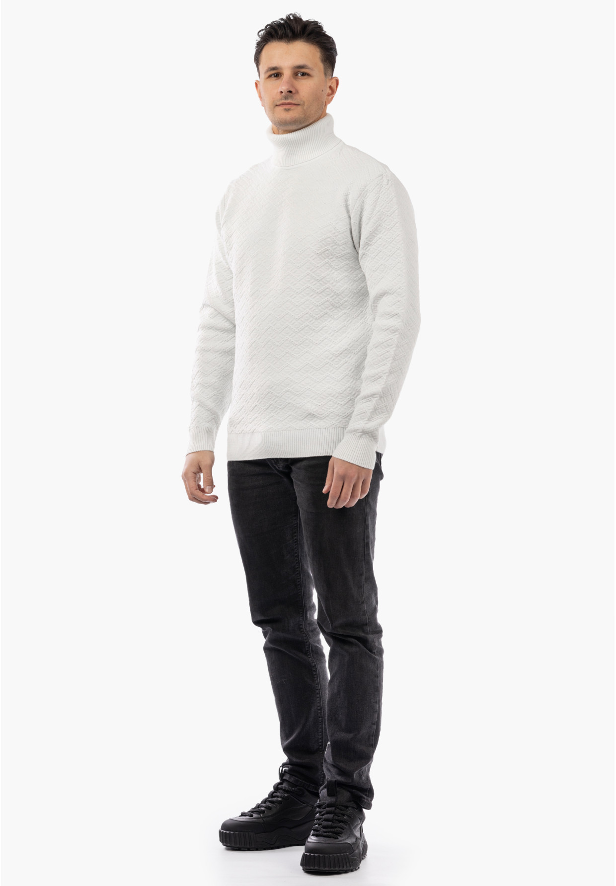 Sweter Męski Golf Zimowy Wełniany Ciepły Klasyczny Elegancki Biały