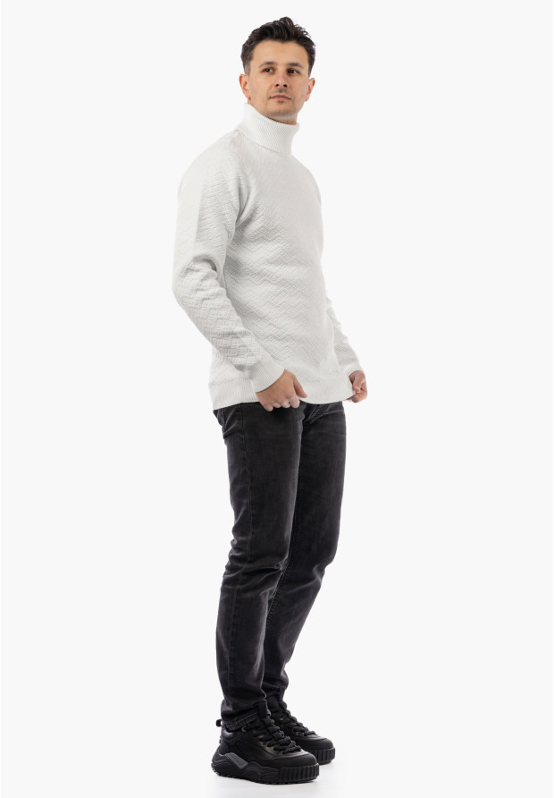 Sweter Męski Golf Zimowy Wełniany Ciepły Klasyczny Elegancki Biały