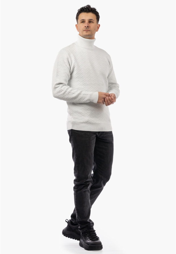Sweter Męski Golf Zimowy Wełniany Ciepły Klasyczny Elegancki Biały