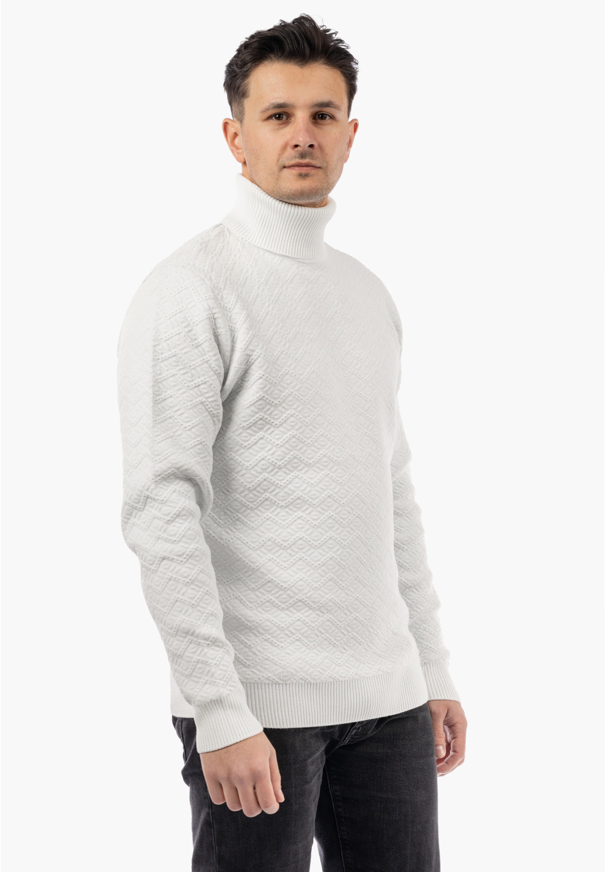 Sweter Męski Golf Zimowy Wełniany Ciepły Klasyczny Elegancki Biały