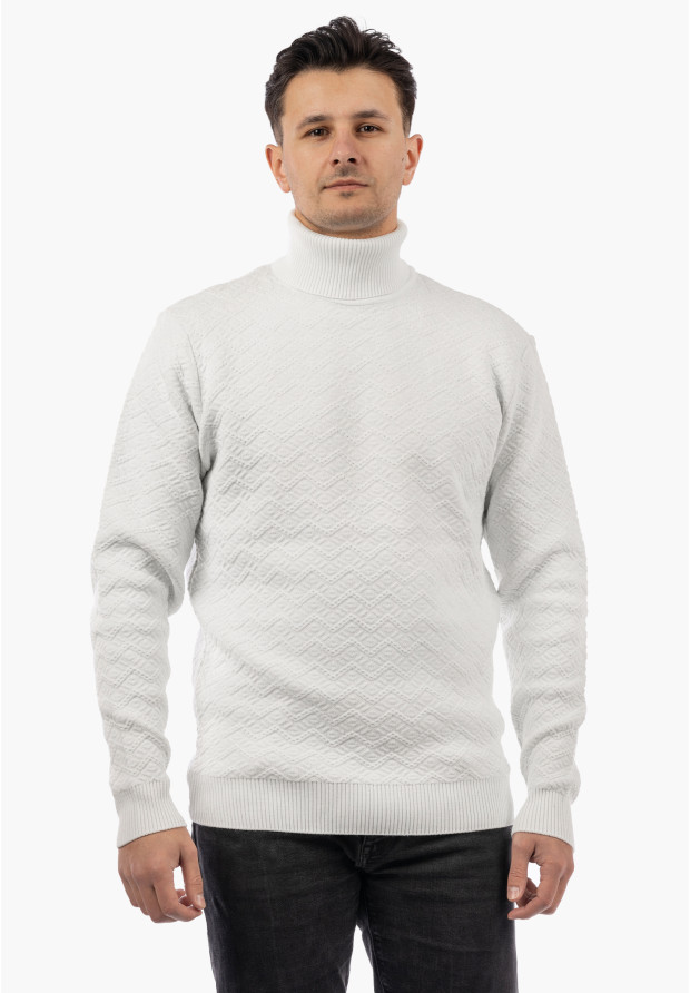 Sweter Męski Golf Zimowy Wełniany Ciepły Klasyczny Elegancki Biały