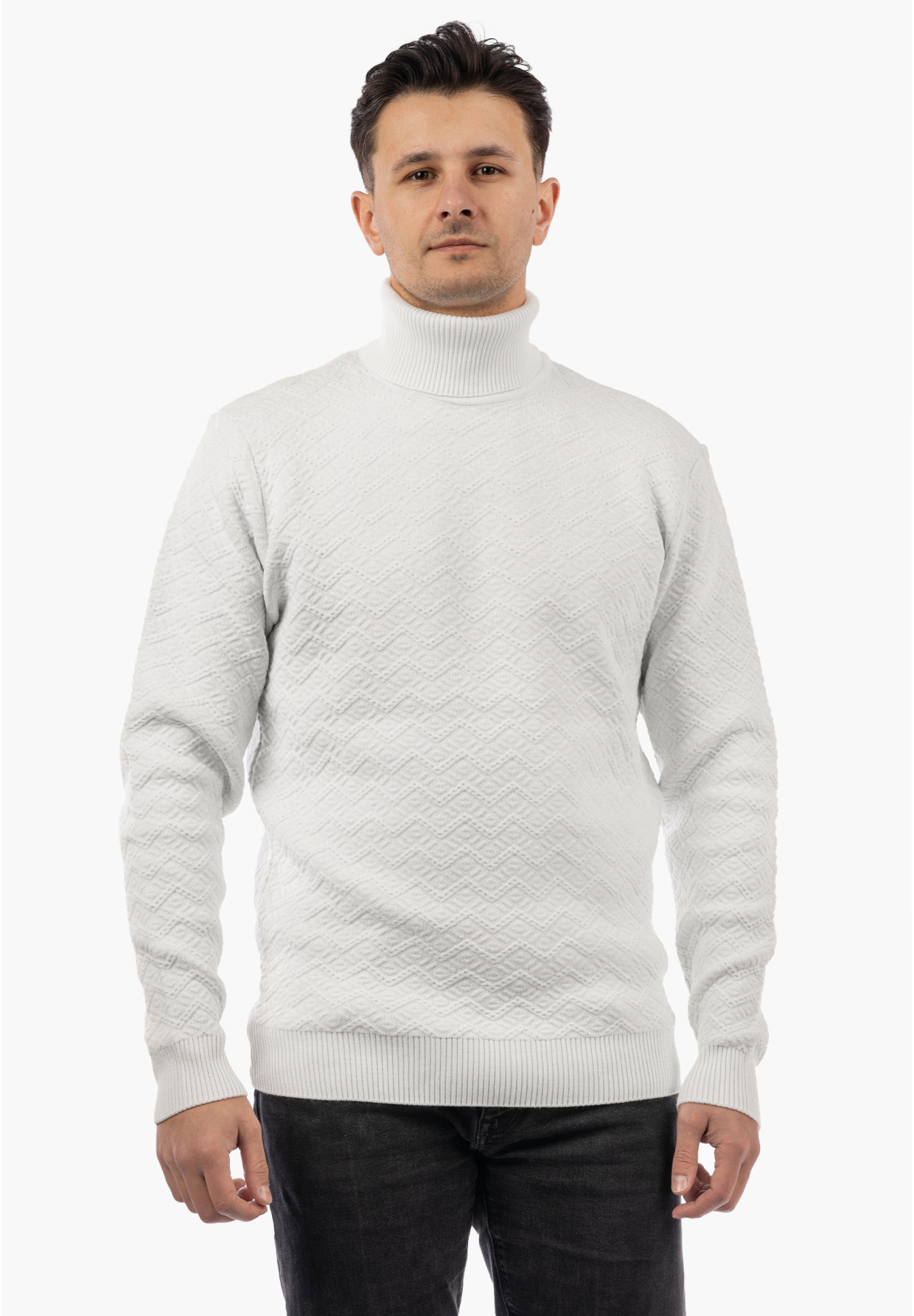 Sweter Męski Golf Zimowy Wełniany Ciepły Klasyczny Elegancki Biały