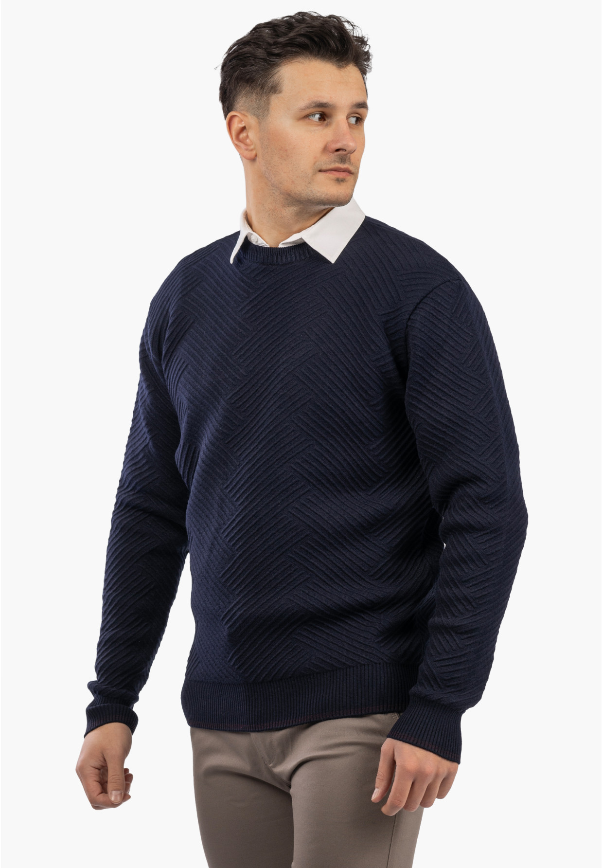 Sweter Męski Zimowy Wełniany Ciepły Klasyczny Elegancki Granatowy